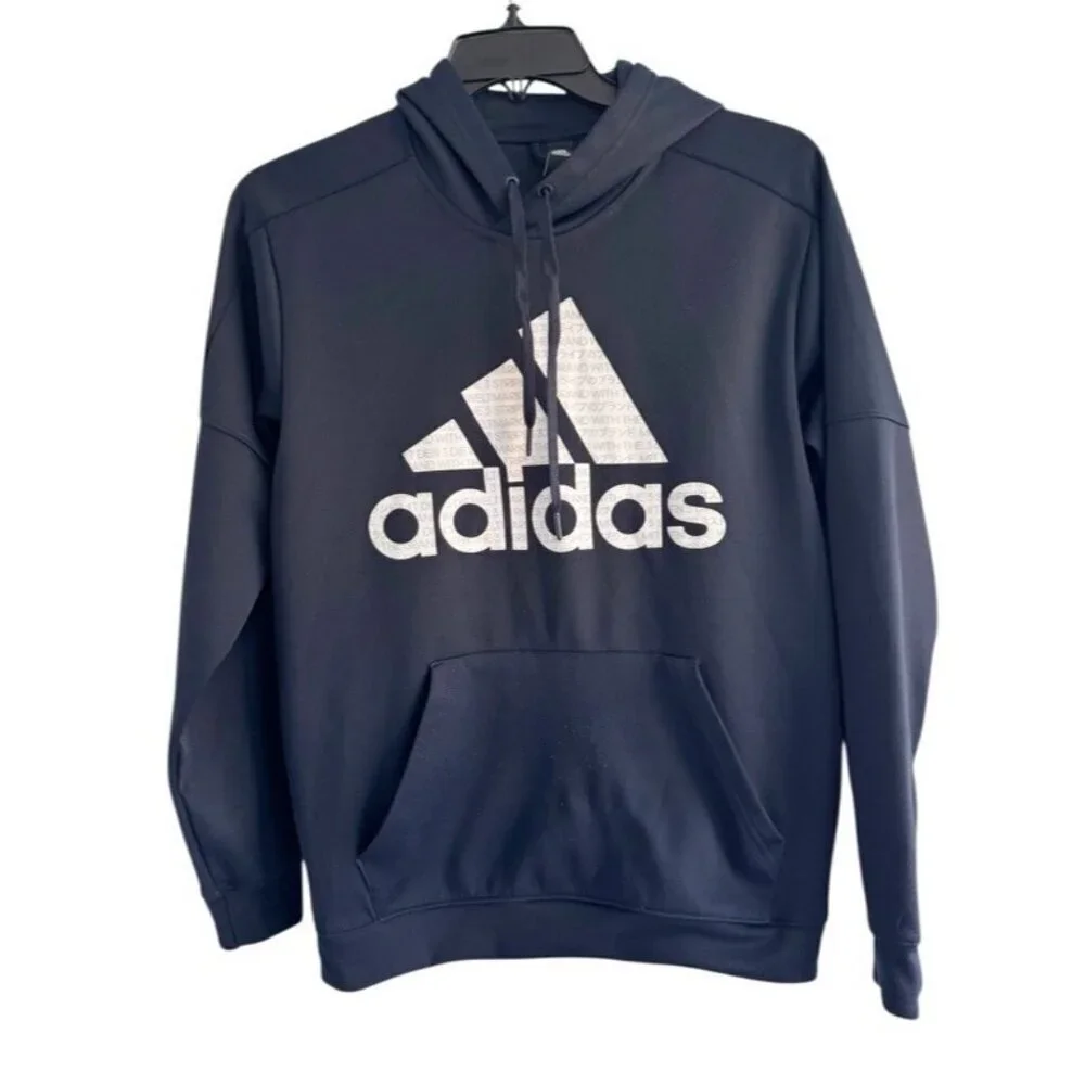 Adidas Men's Sz M Badge of Sport BOS Matrix Navy Blue Pullover Hoodie